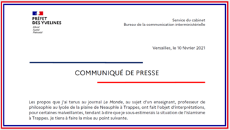 Communiqué de presse du préfet des Yvelines Jean-Jacques Brot du 10 février 2021